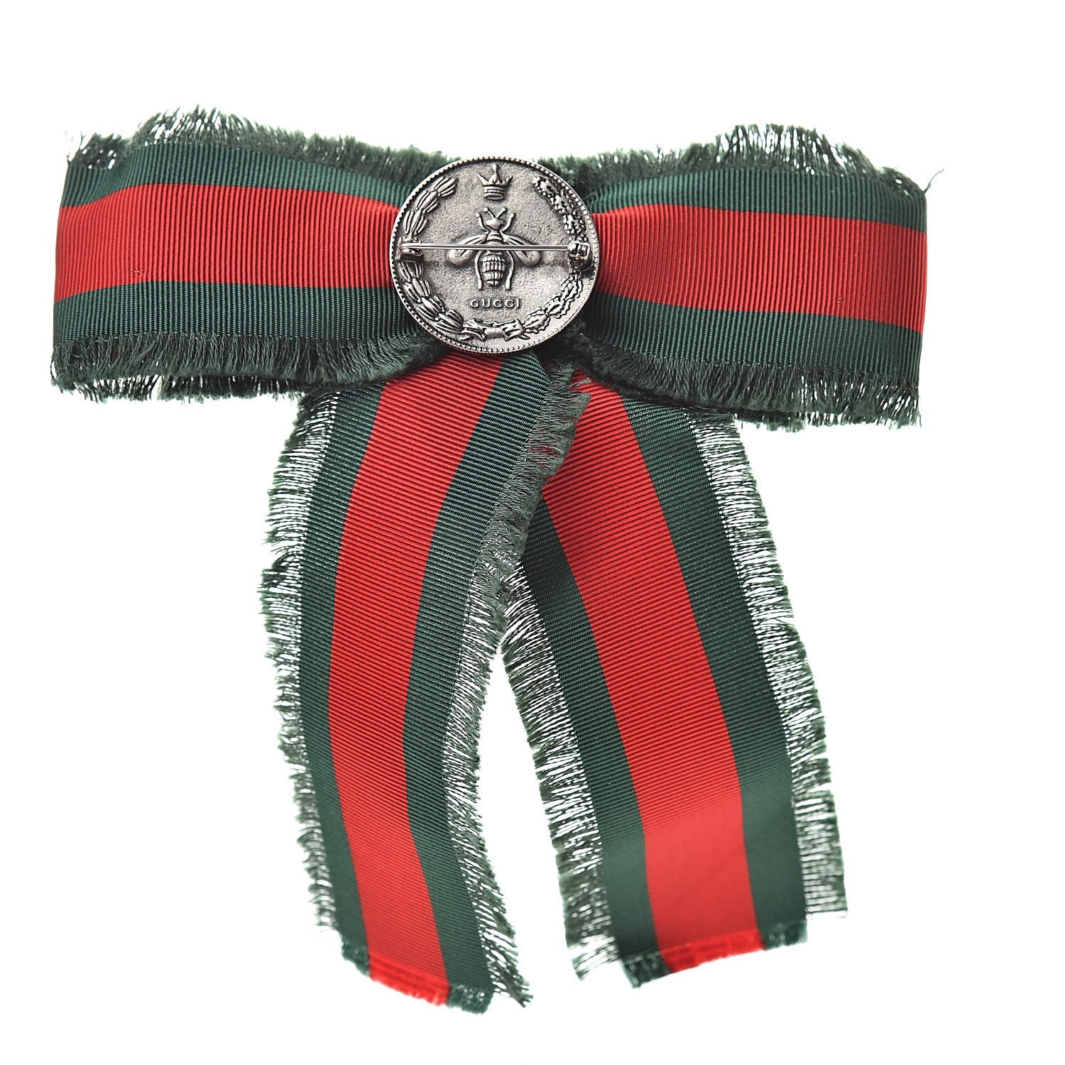 GUCCI GROSGRAIN WEB PEARL CRYSTAL BOW BROOCH