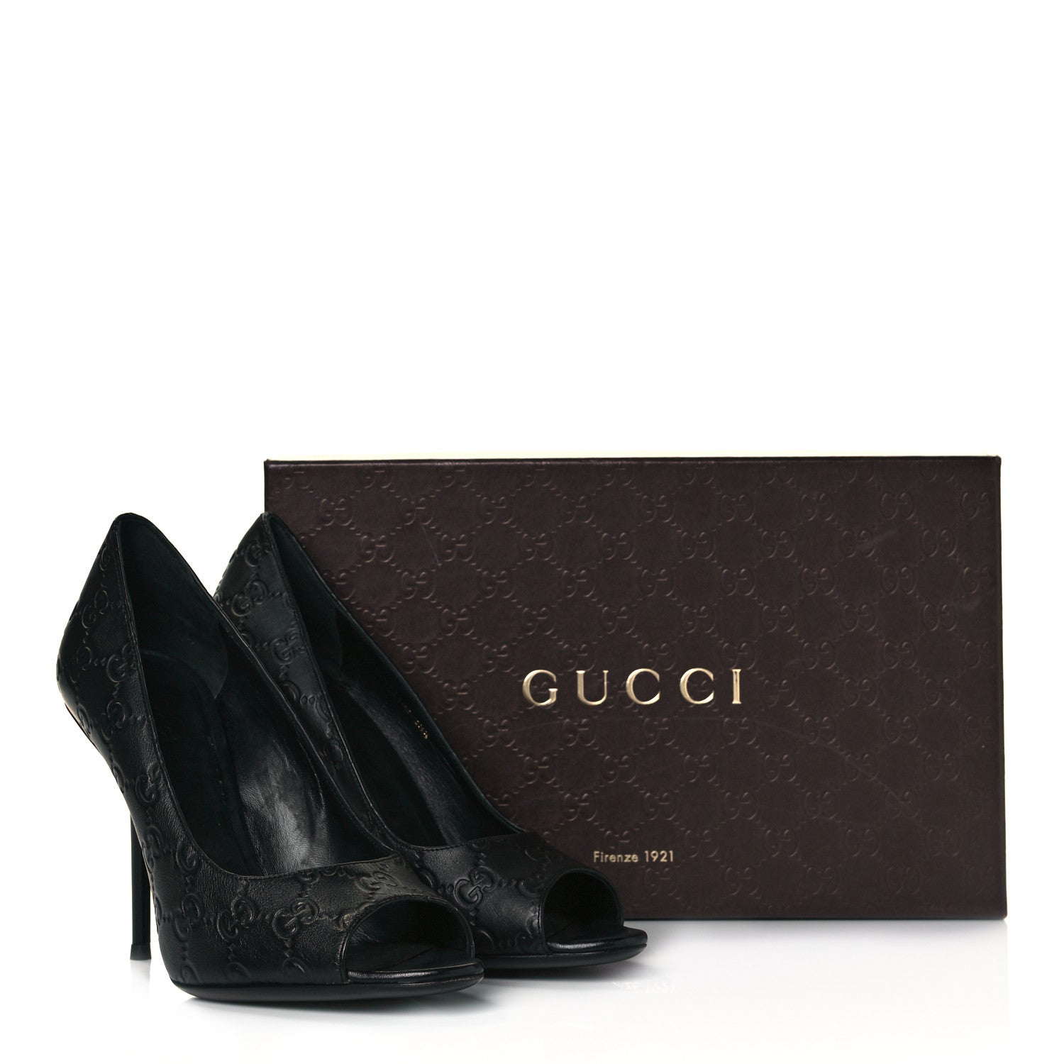 GUCCI GUCCISSIMA EMBOSSED LEATHER PEEP-TOE PUMPS