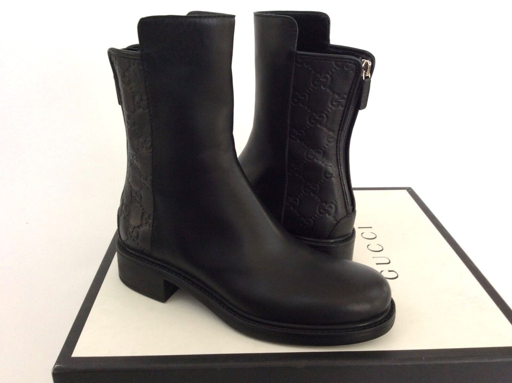 GUCCI GUCCISSIMA  MONOGRAM EMBOSSED LEATHER BOOTS