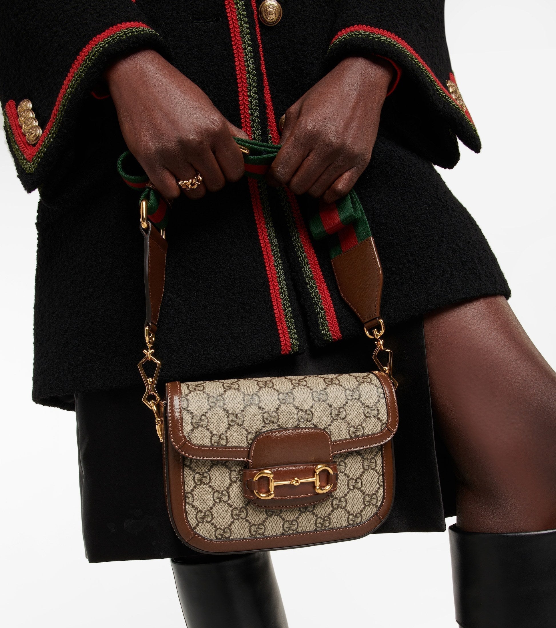 GUCCI GG SUPREME MONOGRAM WEB MINI HORSEBIT 1955 CROSSBODY BAG