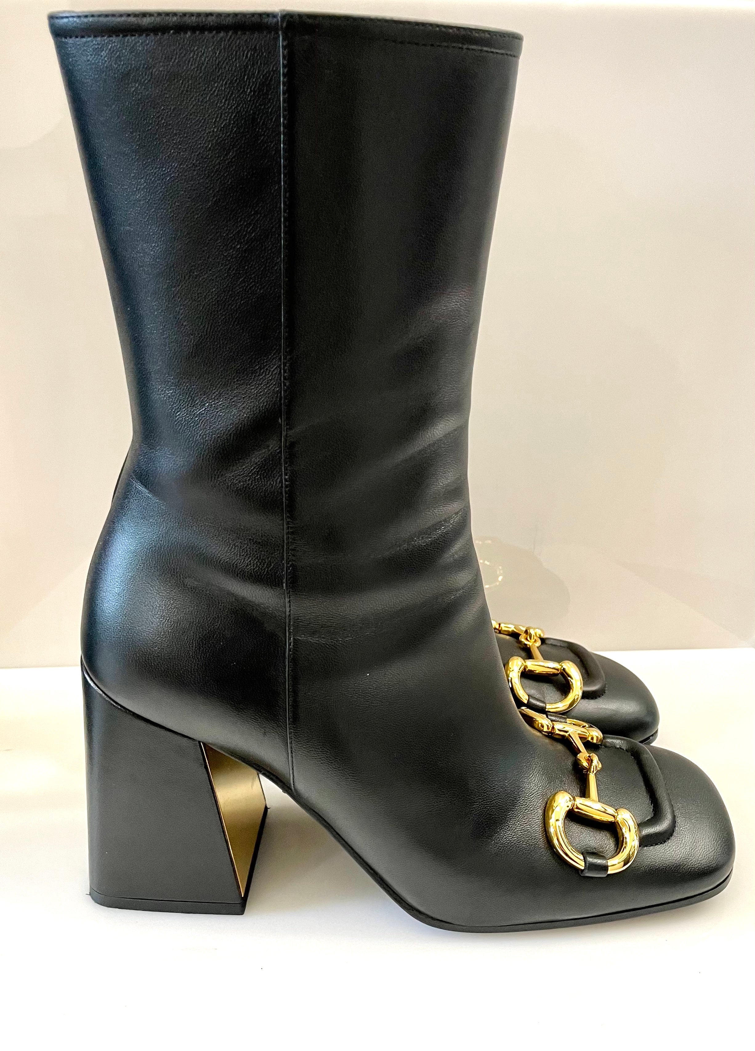 GUCCI NAPPA LEATHER HORSEBIT ANKLE BOOTS