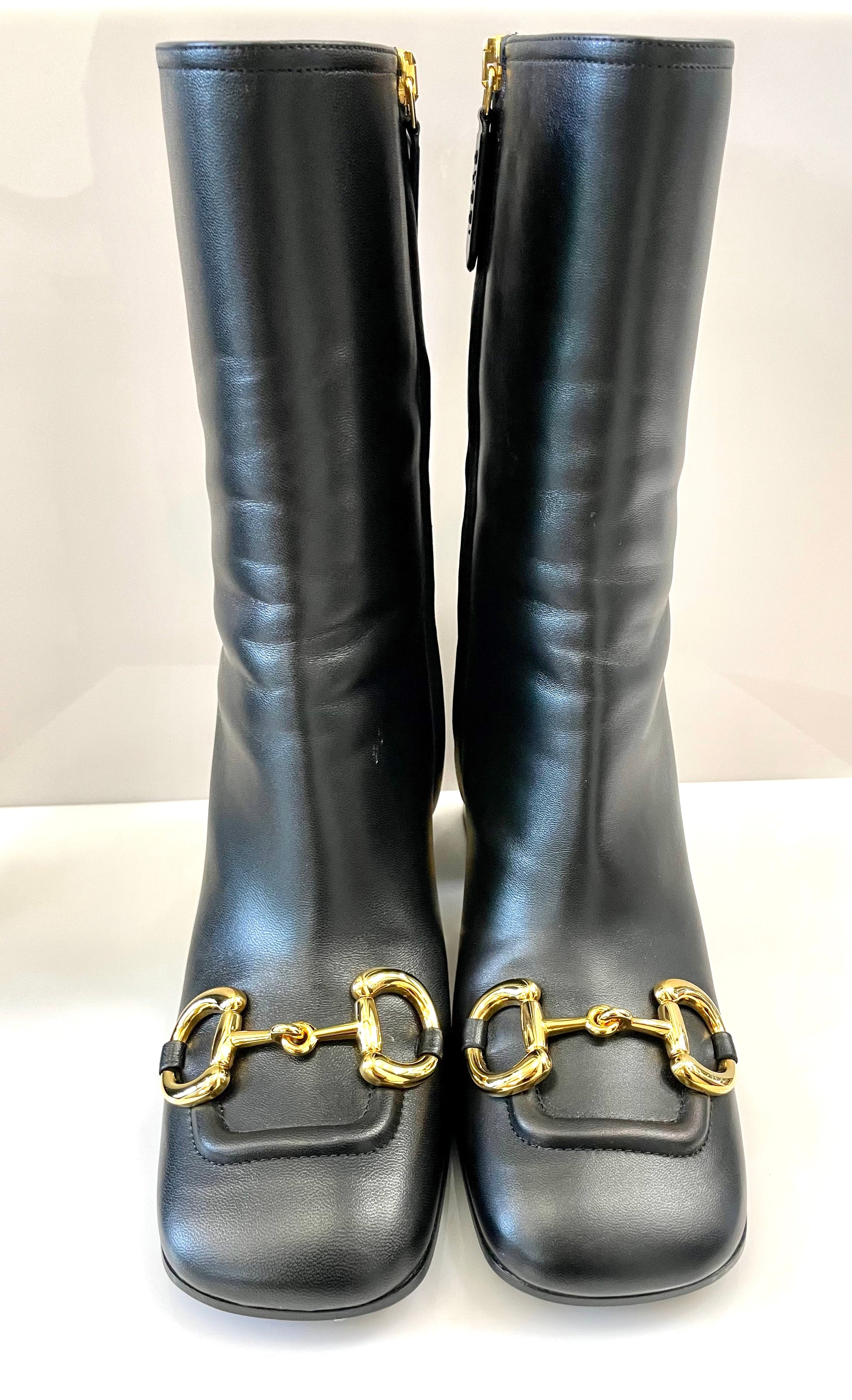 GUCCI NAPPA LEATHER HORSEBIT ANKLE BOOTS
