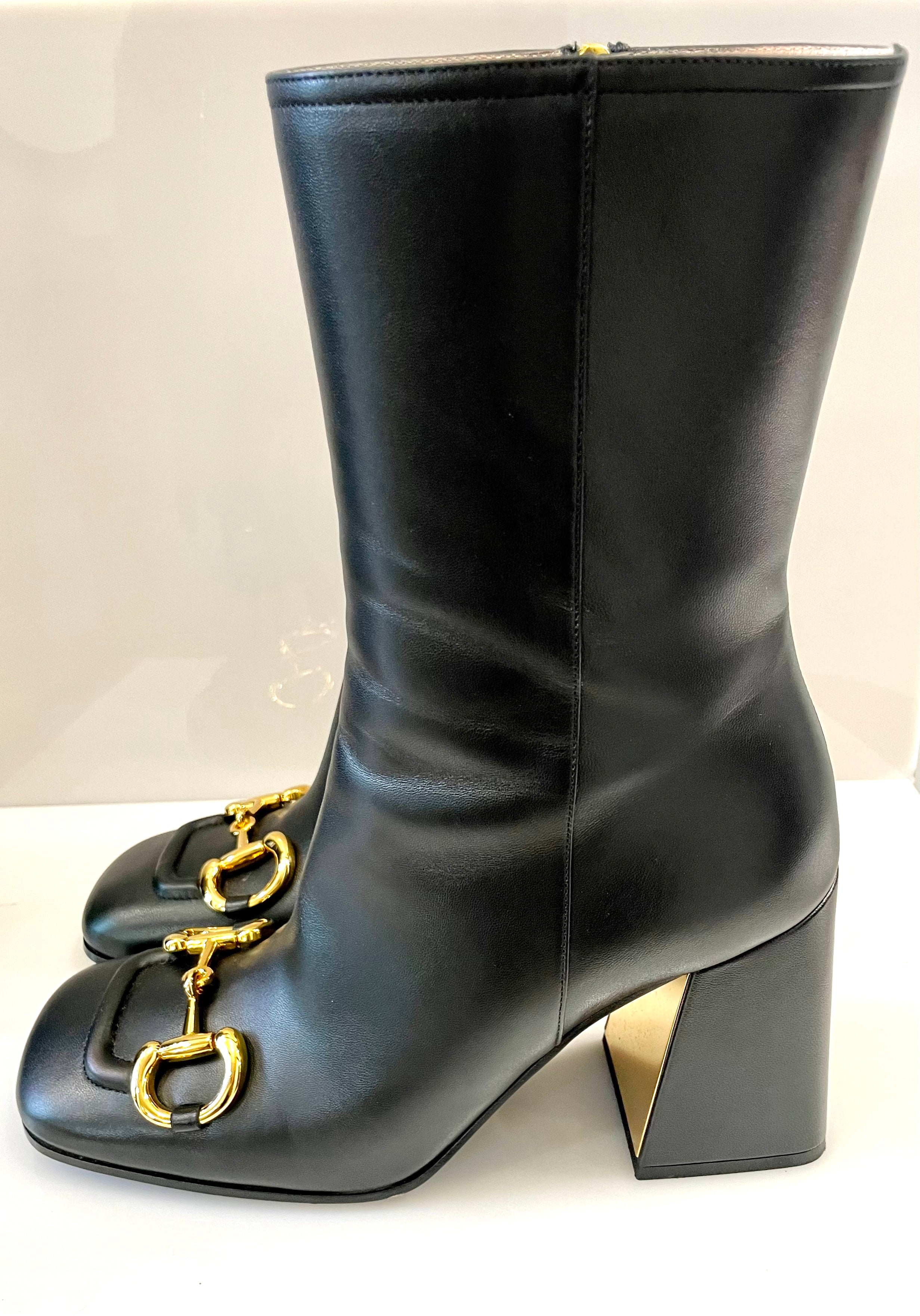 GUCCI NAPPA LEATHER HORSEBIT ANKLE BOOTS