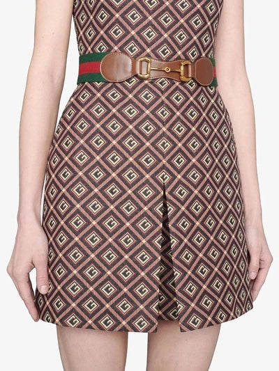 GUCCI HORSEBIT WEB STRIPE & LEATHER BELT