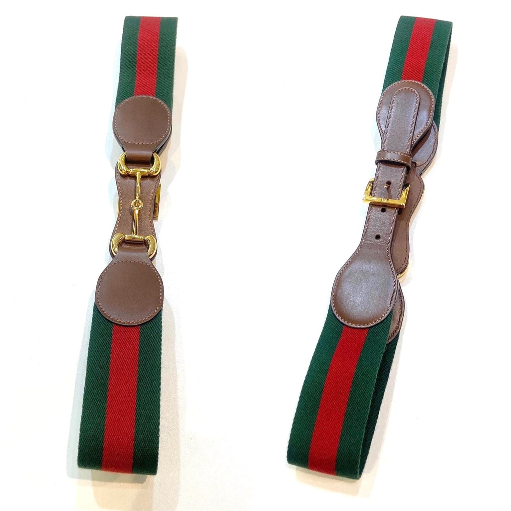 GUCCI HORSEBIT WEB STRIPE & LEATHER BELT