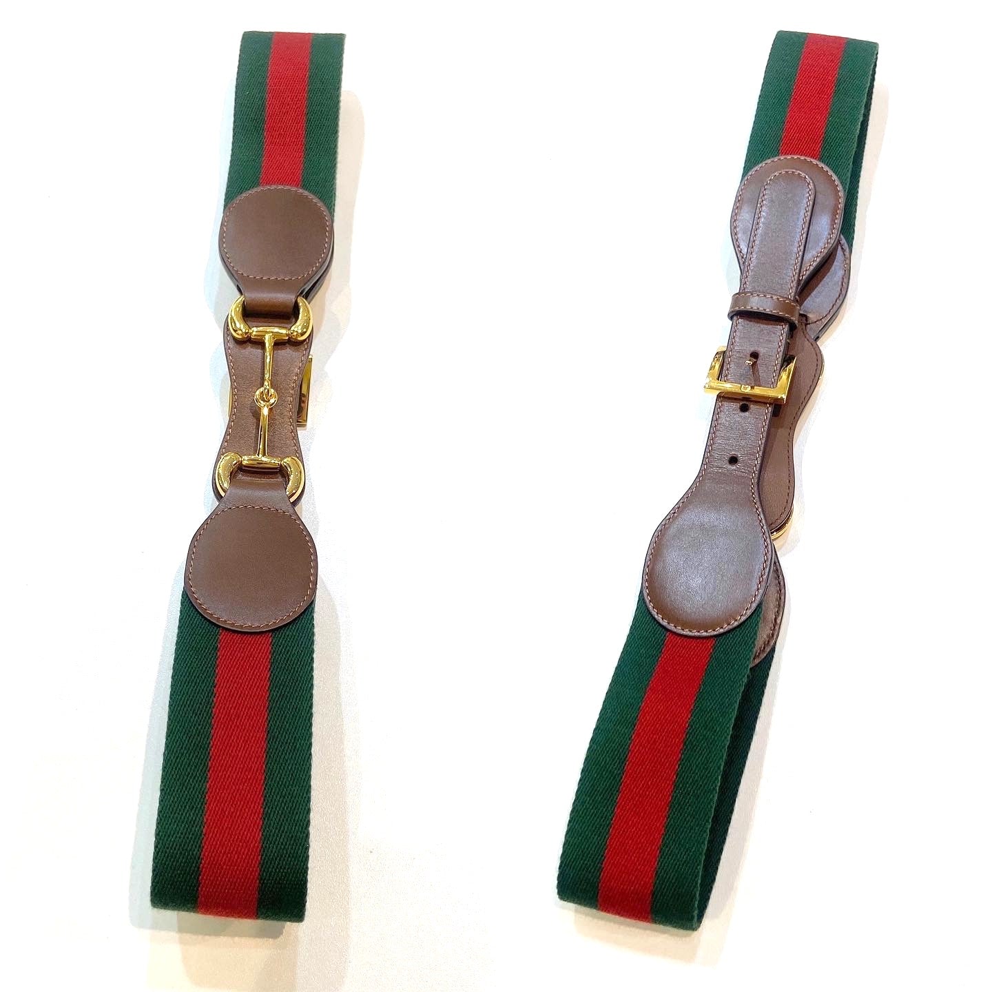GUCCI HORSEBIT WEB STRIPE & LEATHER BELT