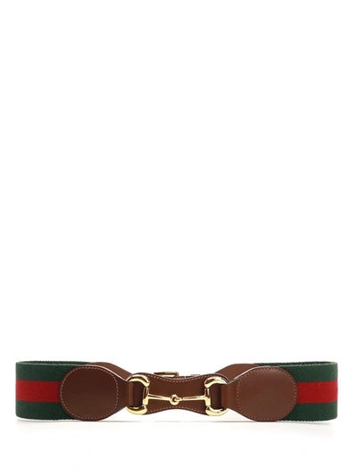 GUCCI HORSEBIT WEB STRIPE & LEATHER BELT