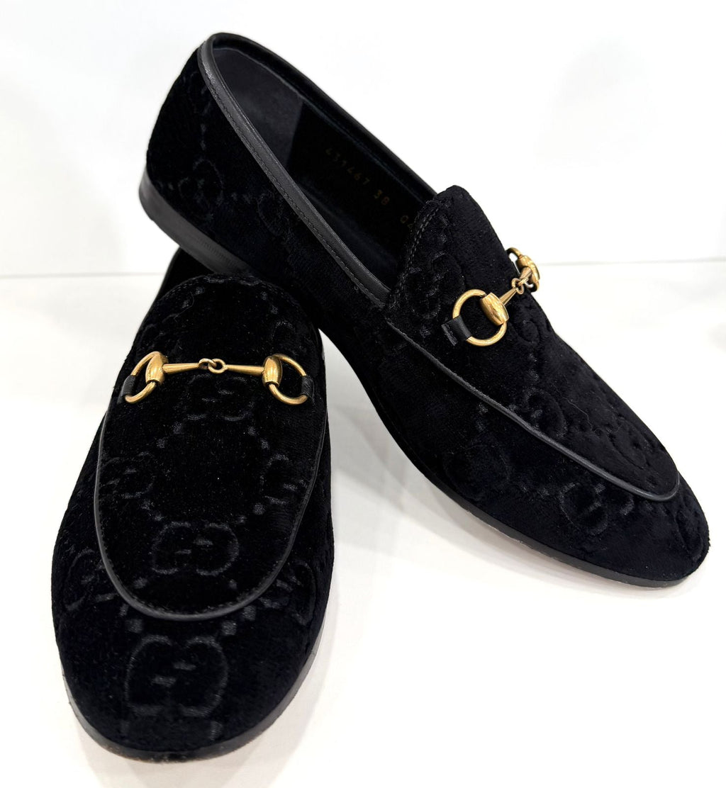 GUCCI GG MONOGRAM HORSEBIT JORDAAN VELVET LOAFERS