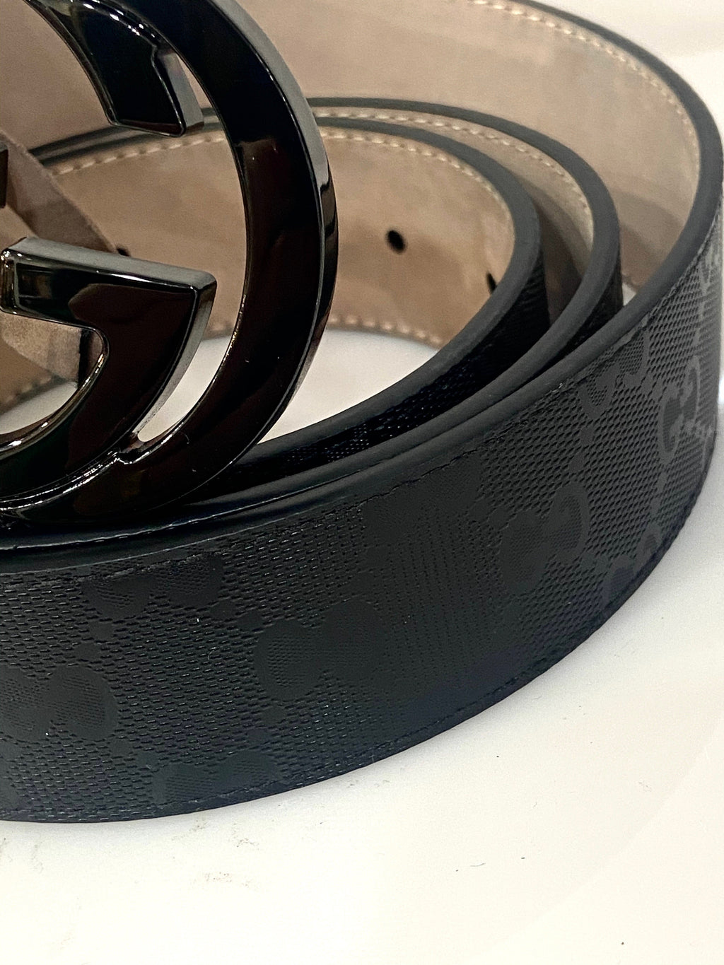 GUCCI GG IMPRIME MONOGRAM LEATHER BELT