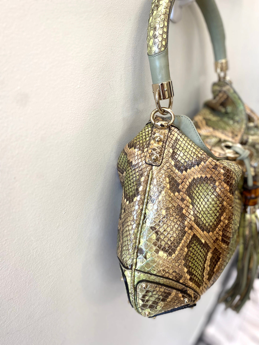 GUCCI BABOUSKA INDY GREEN PYTHON HANDBAG