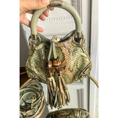 GUCCI BABOUSKA INDY GREEN PYTHON HANDBAG