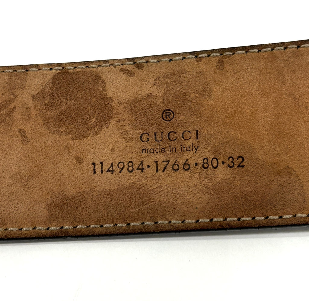 GUCCI INTERLOCKING G WEB ACCENT LEATHER BELT