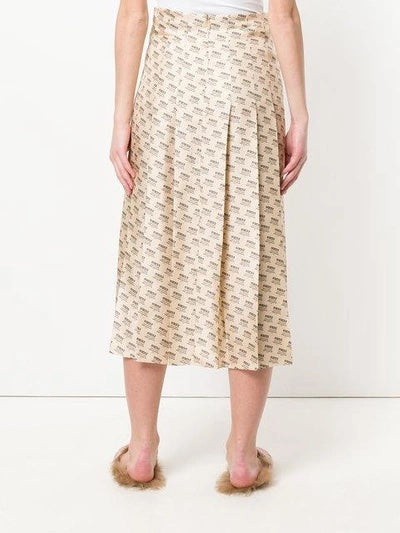 GUCCI INVITE STAMP PRINT SILK PLEATED MIDI SKIRT