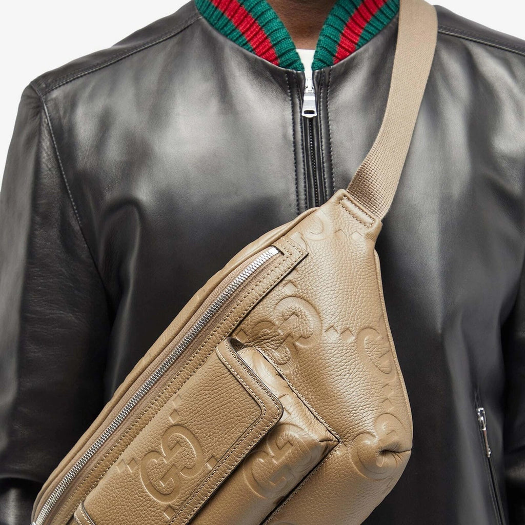 GUCCI JUMBO GG EMBOSSED CALFSKIN LEATHER UNISEX BELT BAG