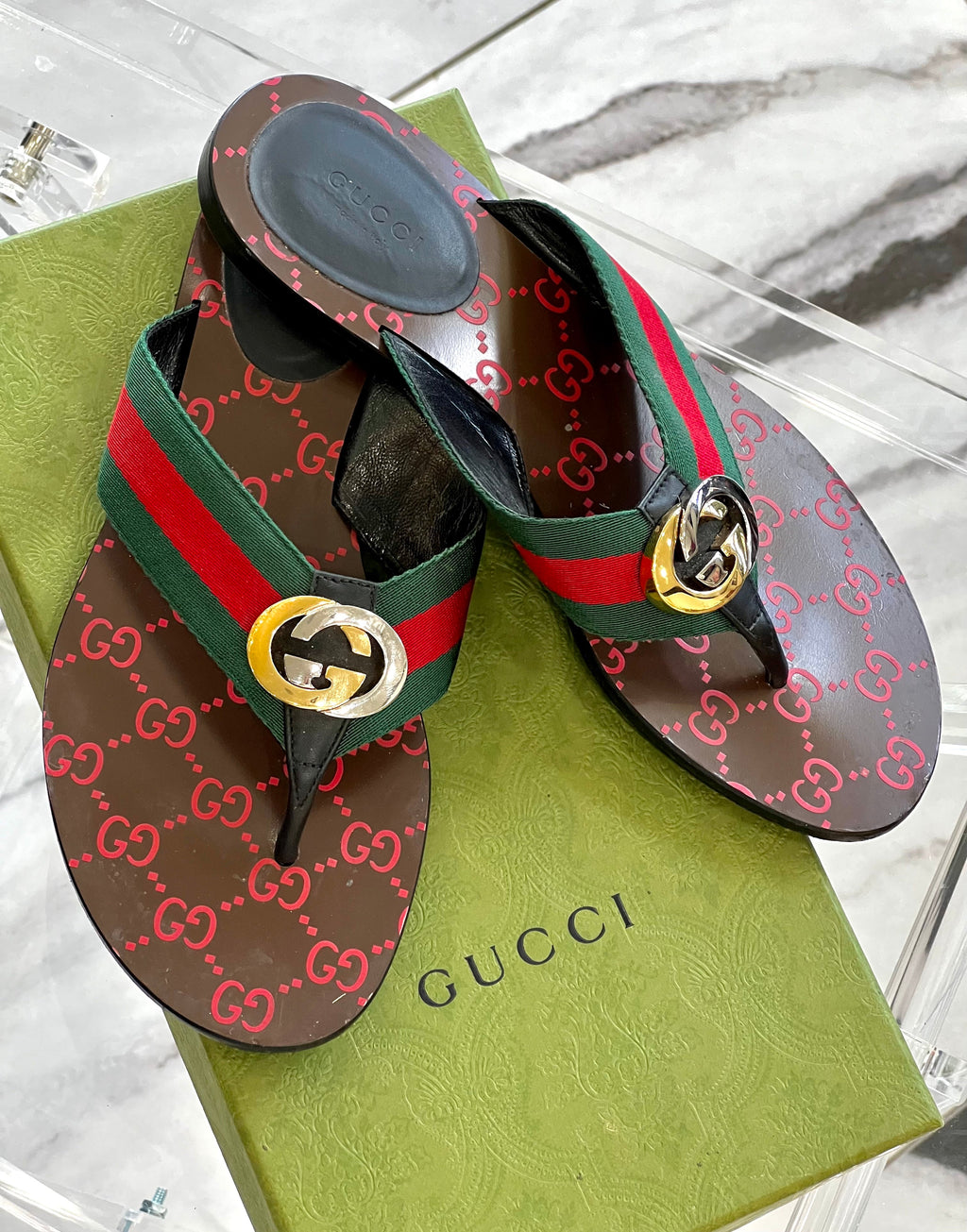 GUCCI GG THONG WEB THONG SANDALS