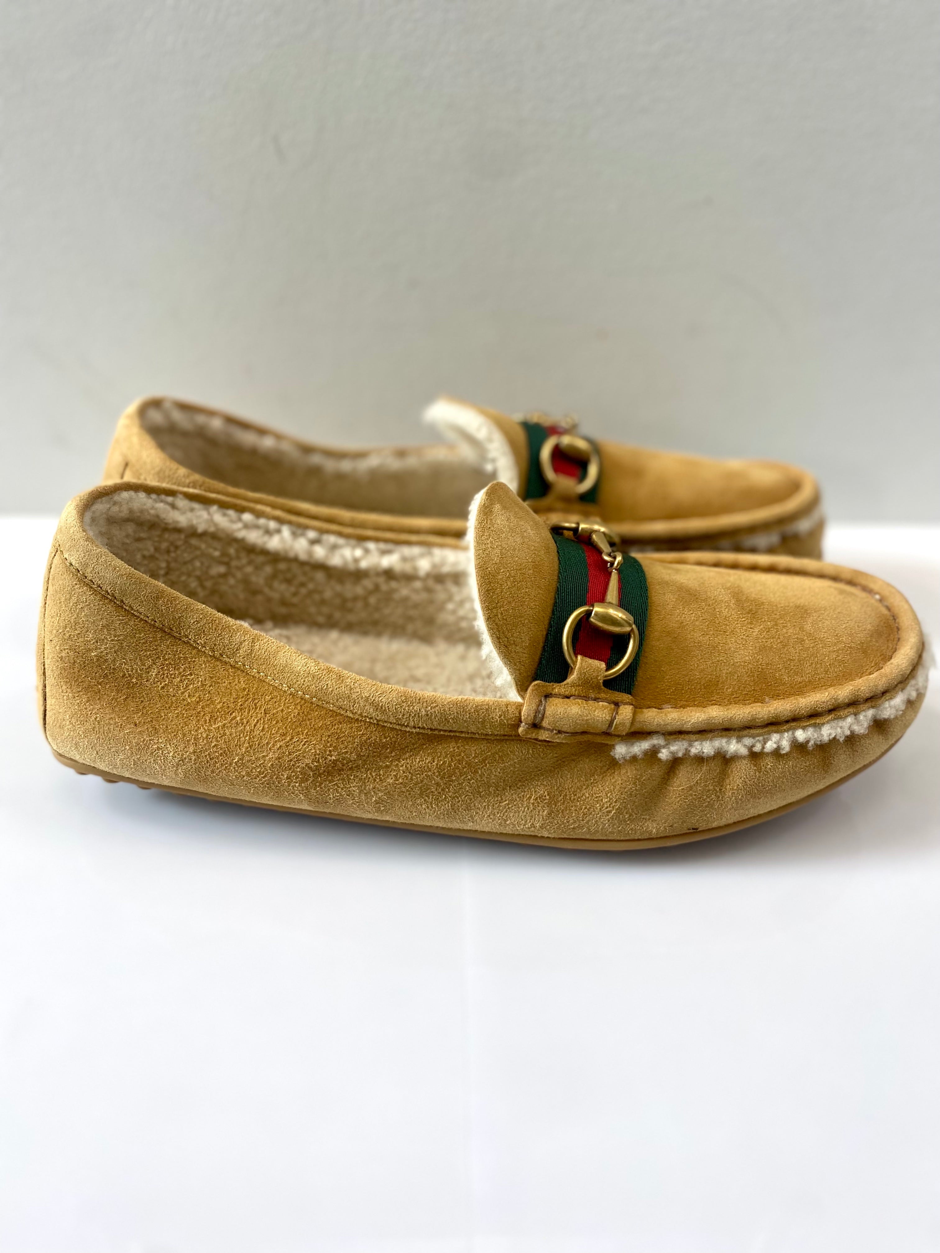 GUCCI HORSEBIT WEB SHEARLING DRIVER LOAFERS