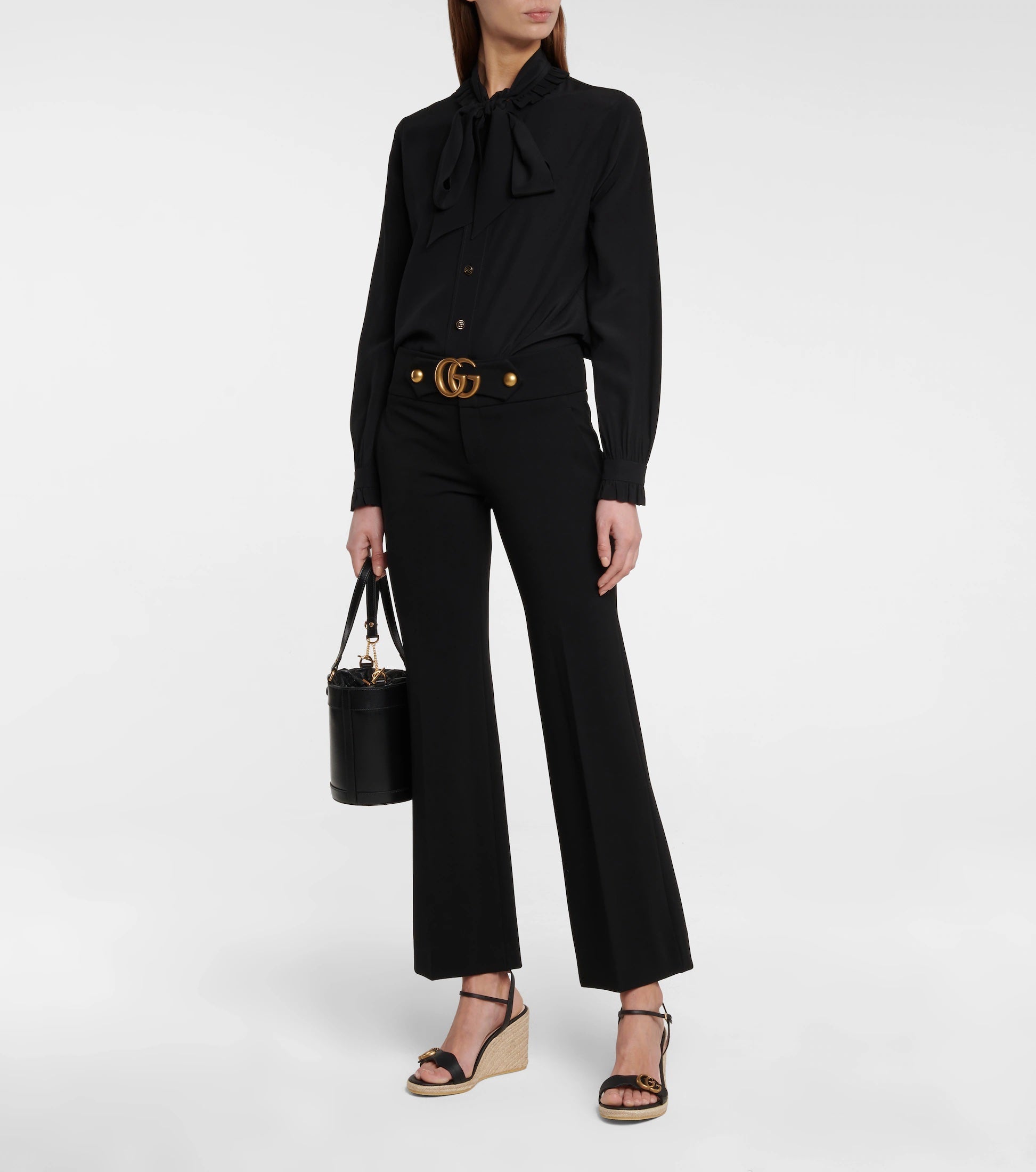 GUCCI LEATHER WEDGE ESPADRILLE SANDALS
