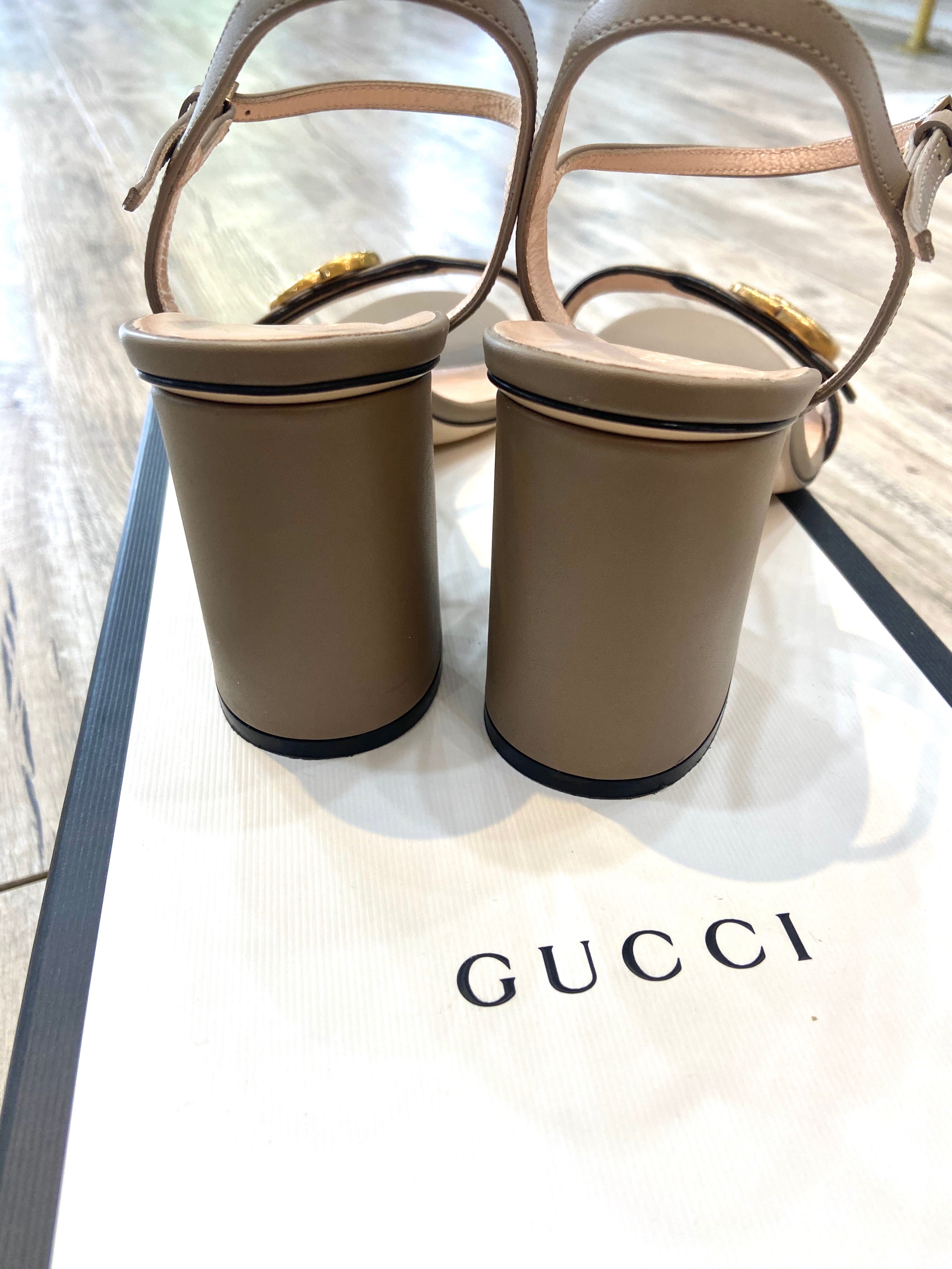 GUCCI CALFSKIN LEATHER LIFLORD GG MARMONT SANDALS