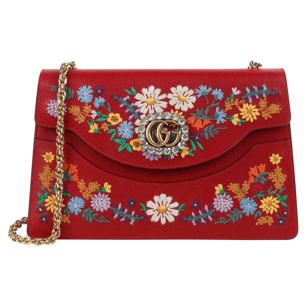 GUCCI LINEA RICAMI FLORAL EMBROIDERED LARGE SHOULDER BAG