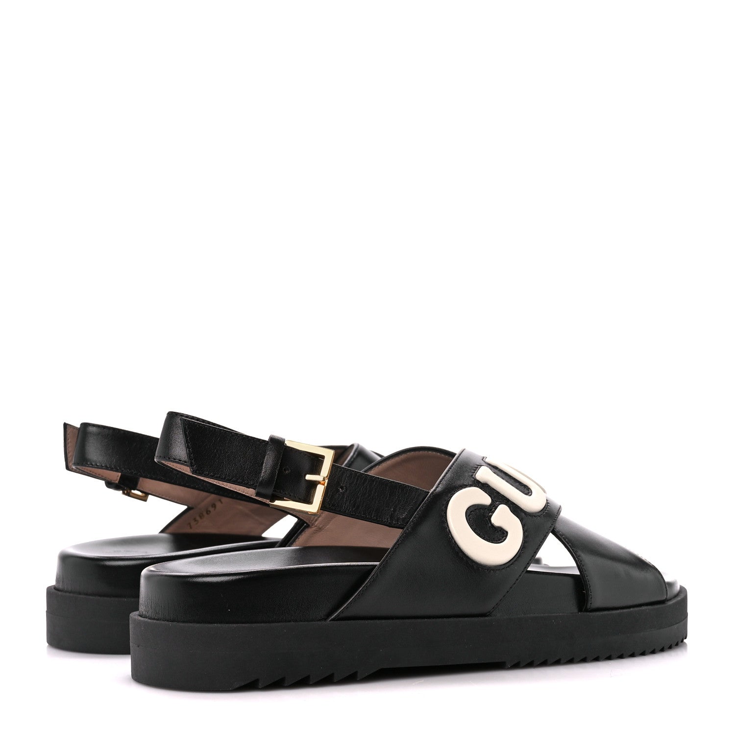 GUCCI LOGO APPLIQUE CROSSOVER CALFSKIN LEATHER SLINGBACK SANDALS