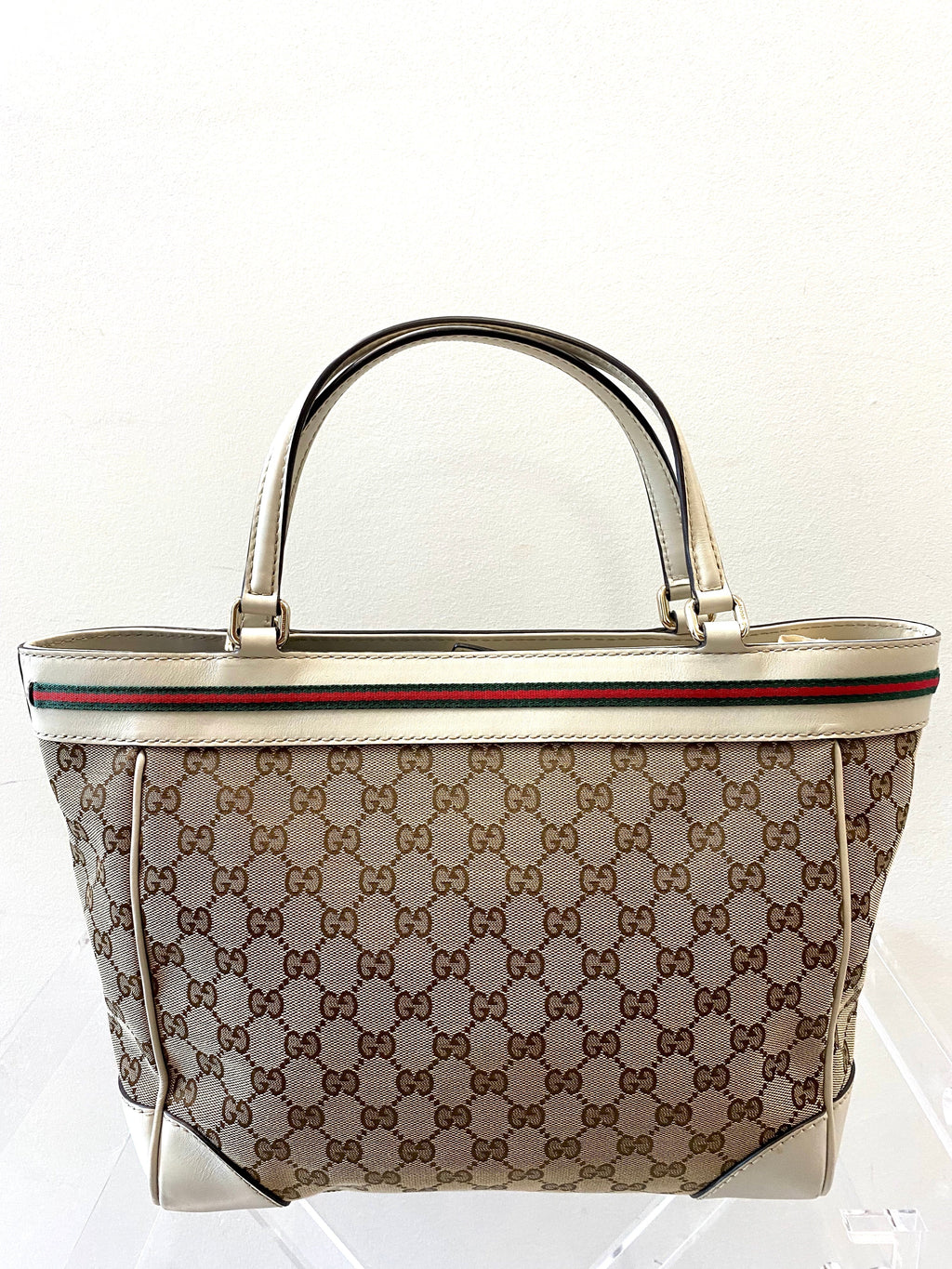 GUCCI GG CANVAS & LEATHER MAYFAIR BOW TOTE BAG