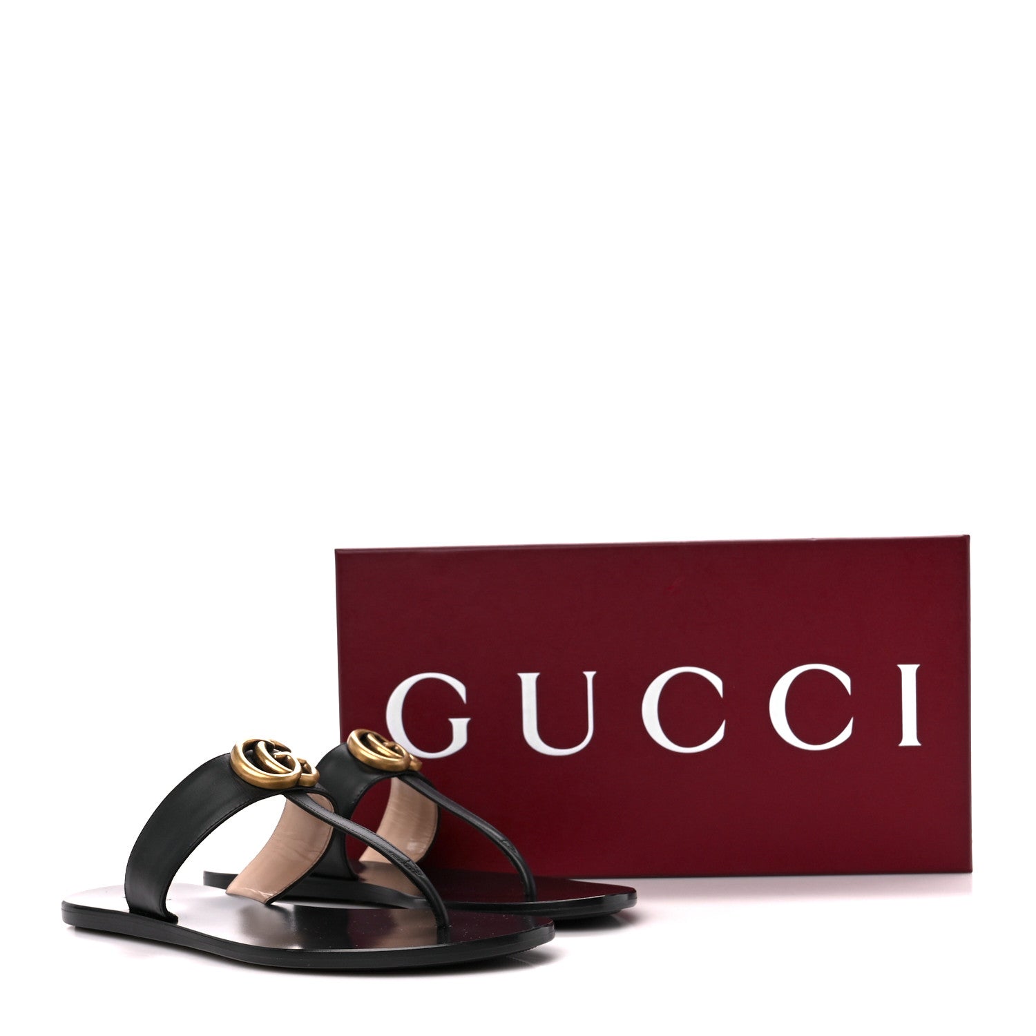 GUCCI GG MARMONT CALFSKIN LEATHER THONG SLIDES