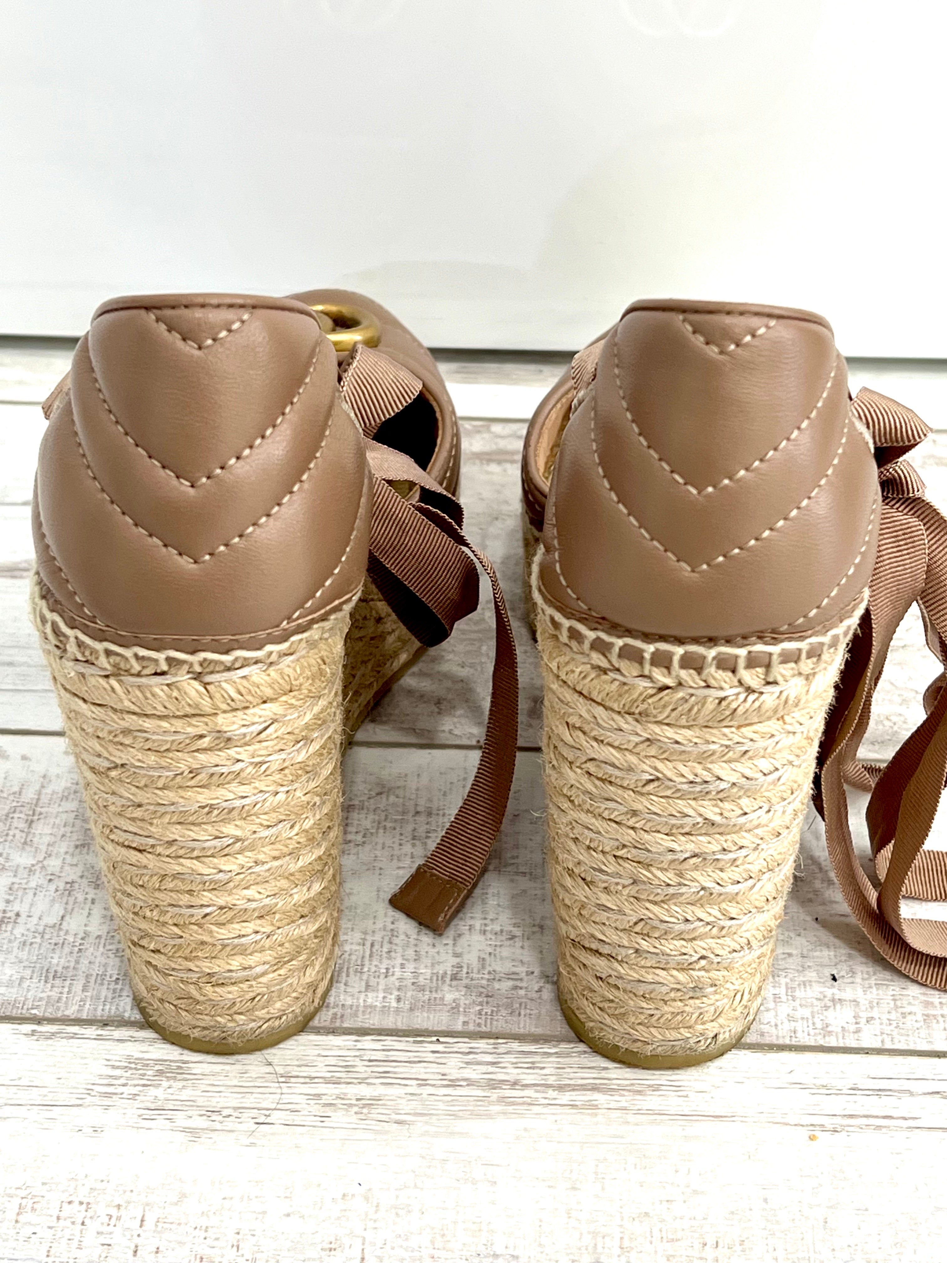 GUCCI MATELASSE LEATHER PLATFORM ESPADRILLES