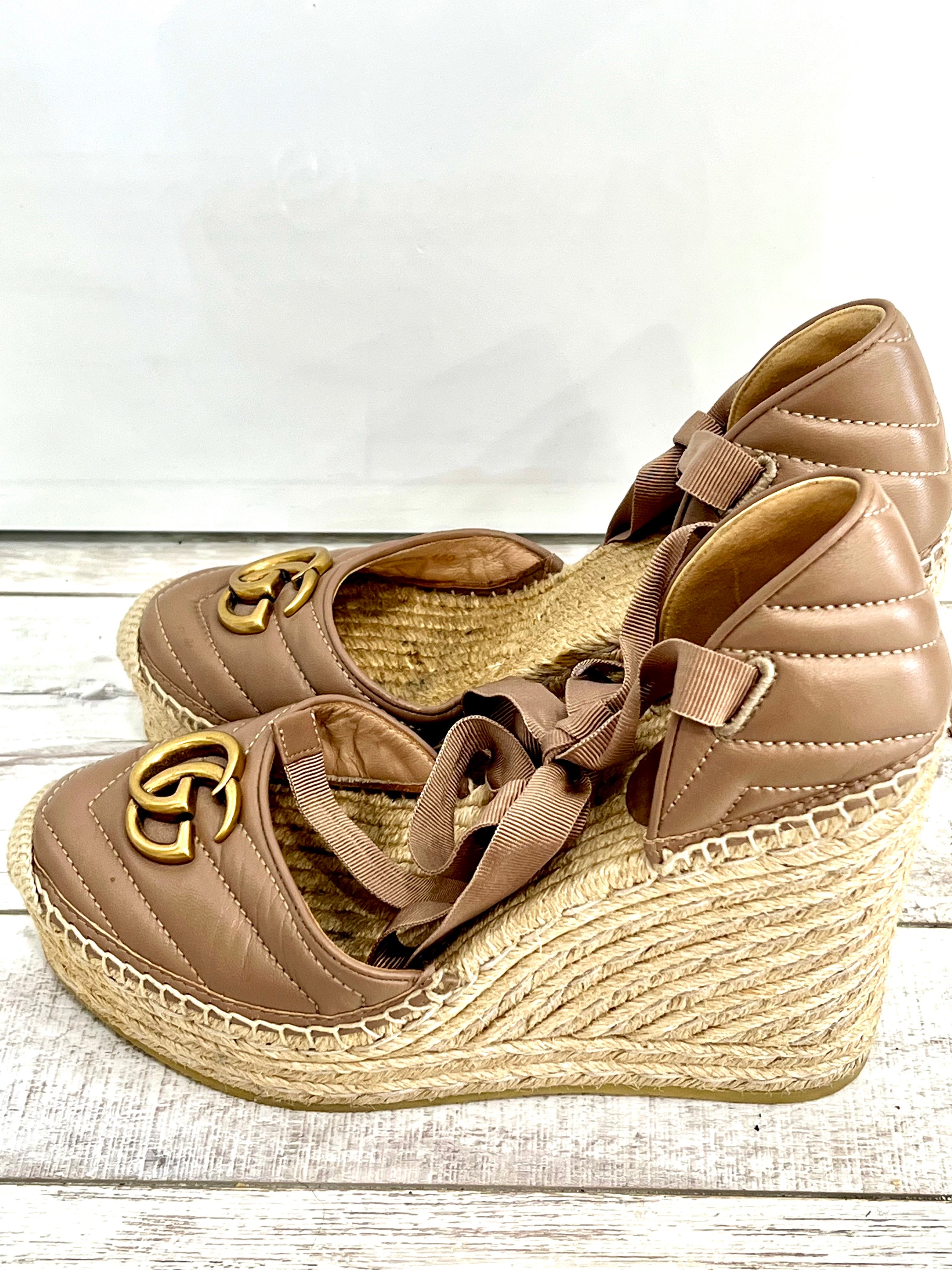GUCCI MATELASSE LEATHER PLATFORM ESPADRILLES