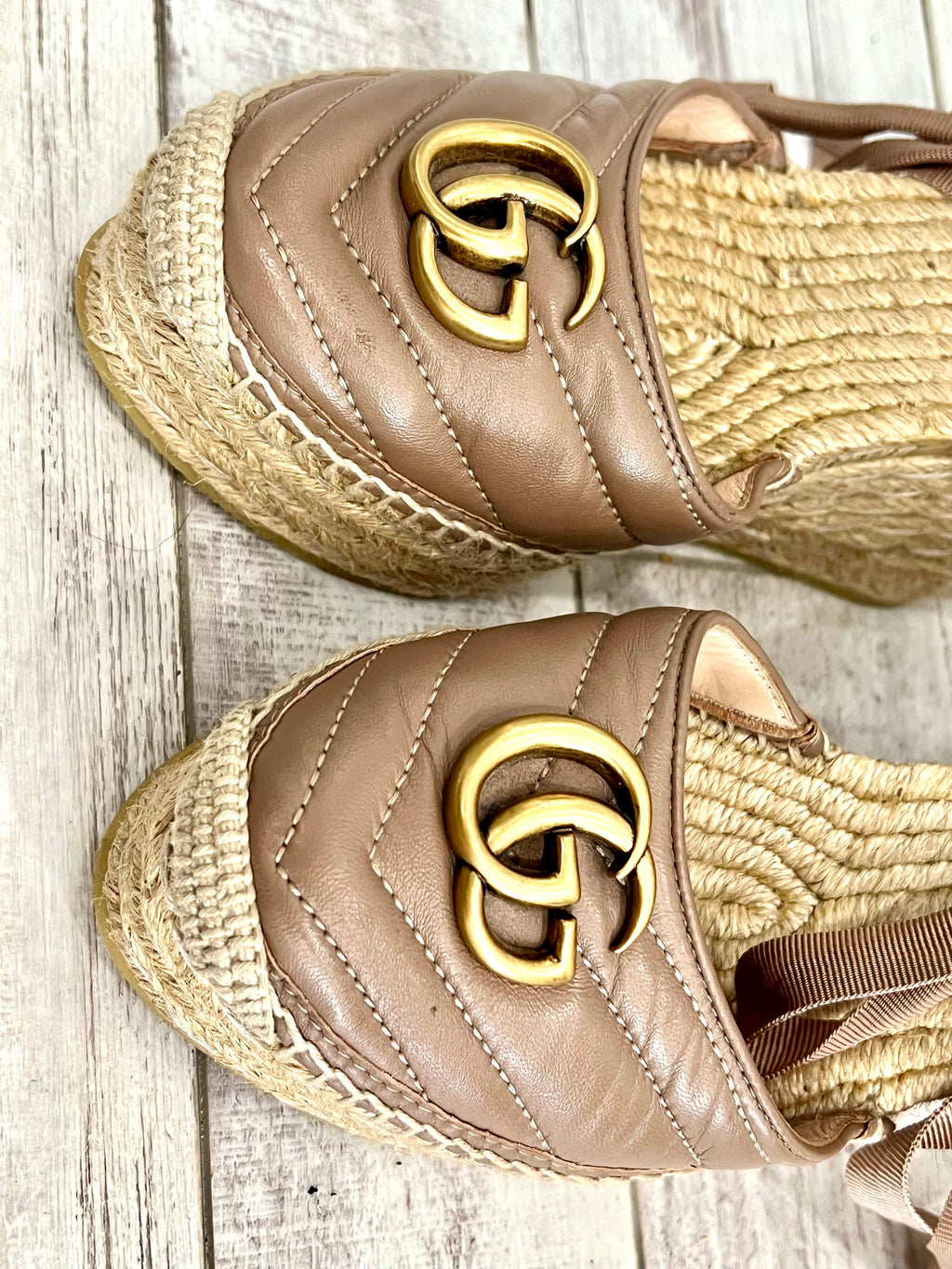 GUCCI MATELASSE LEATHER PLATFORM ESPADRILLES
