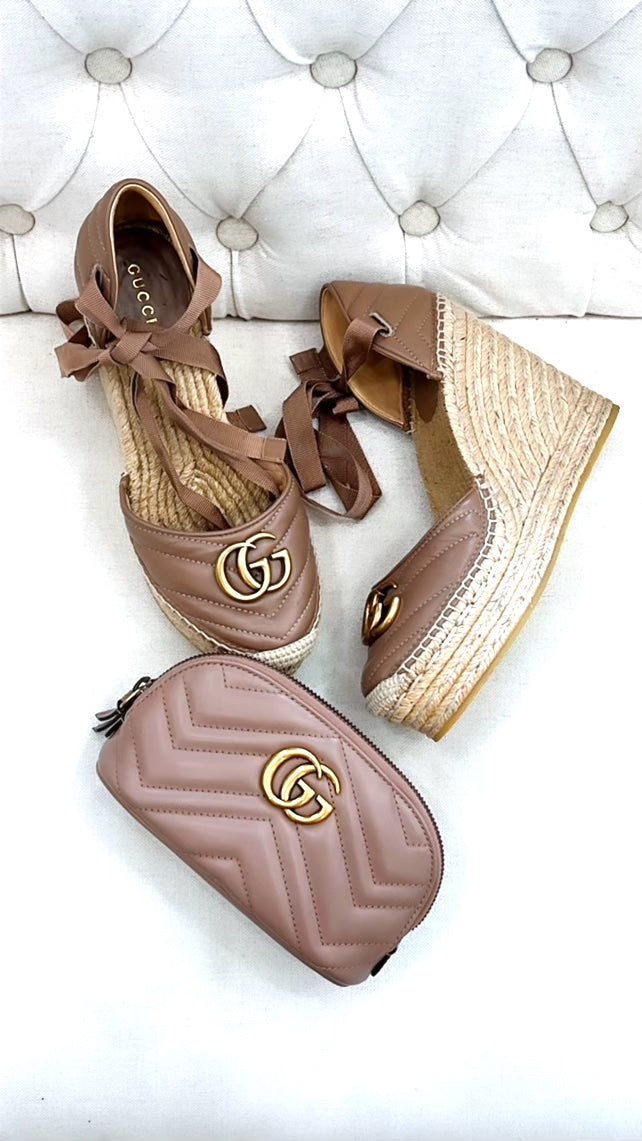 GUCCI MATELASSE LEATHER PLATFORM ESPADRILLES