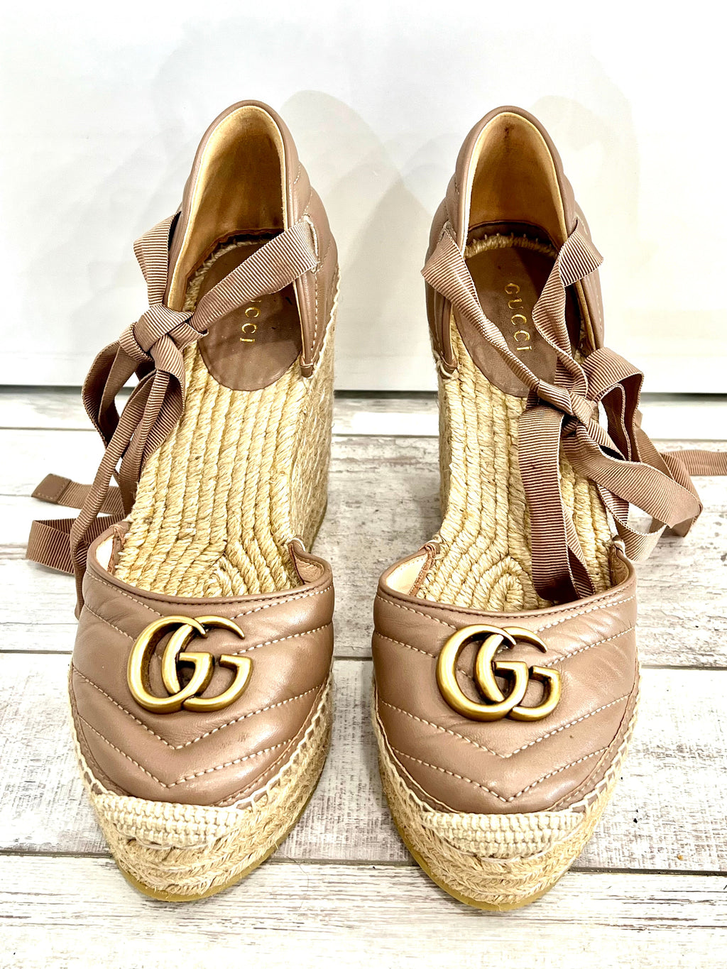 GUCCI MATELASSE LEATHER PLATFORM ESPADRILLES