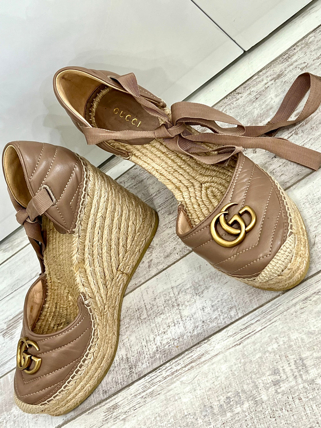 GUCCI MATELASSE LEATHER PLATFORM ESPADRILLES