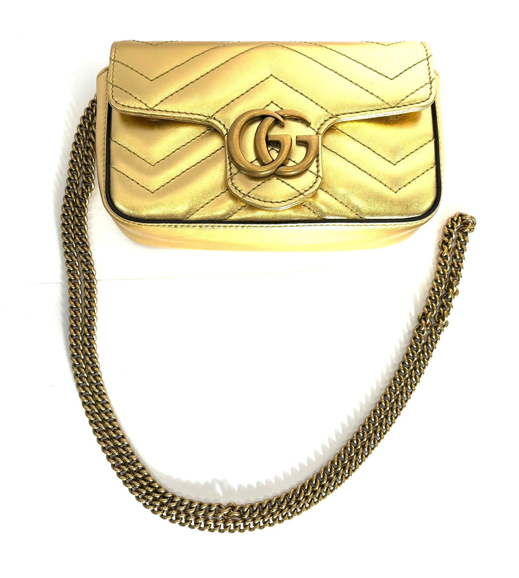 GUCCI METALLIC CALFSKIN GG MARMONT SUPER MINI CROSSBODY BAG
