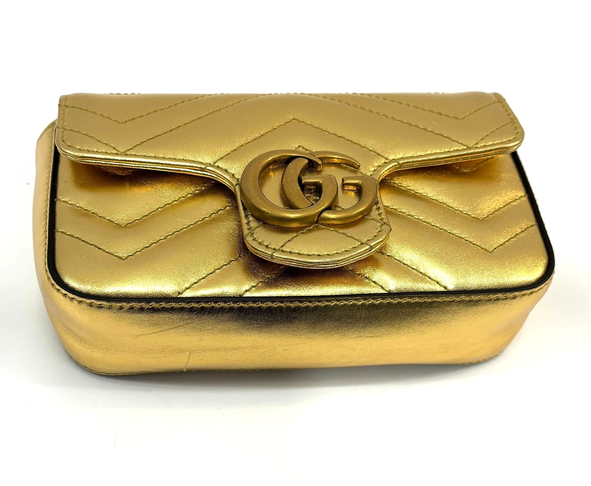 GUCCI METALLIC CALFSKIN GG MARMONT SUPER MINI CROSSBODY BAG