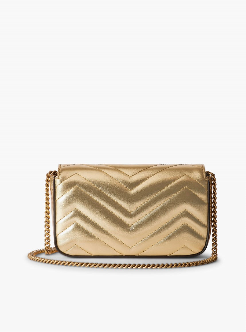 GUCCI METALLIC CALFSKIN GG MARMONT SUPER MINI CROSSBODY BAG