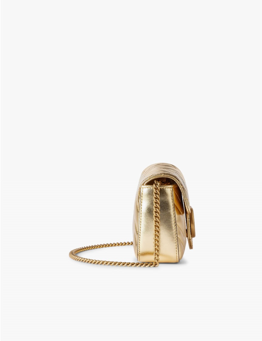 GUCCI METALLIC CALFSKIN GG MARMONT SUPER MINI CROSSBODY BAG