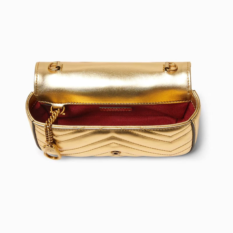 GUCCI METALLIC CALFSKIN GG MARMONT SUPER MINI CROSSBODY BAG