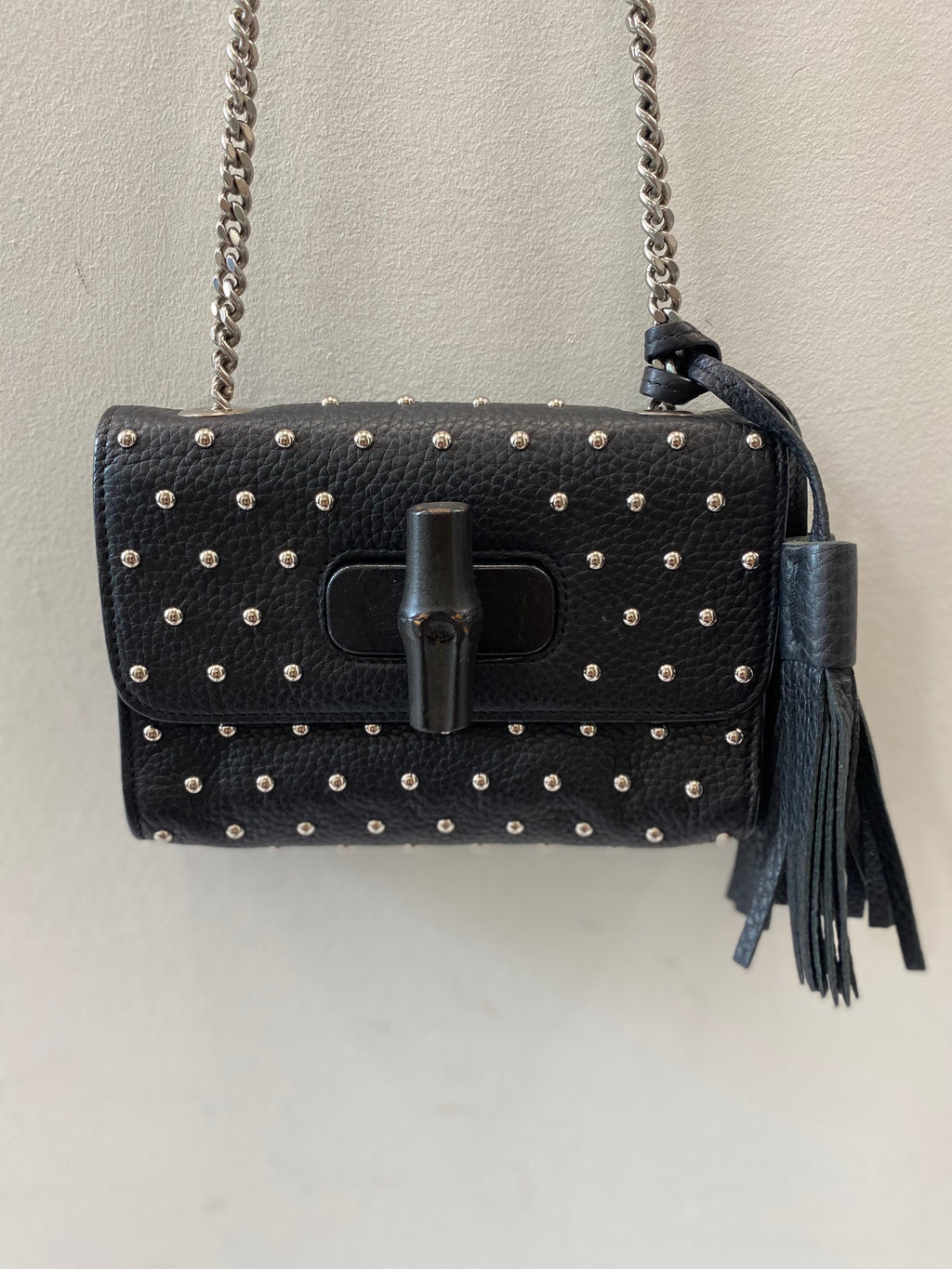 GUCCI MISS BAMBOO STUDDED LEATHER SHOULDER BAG