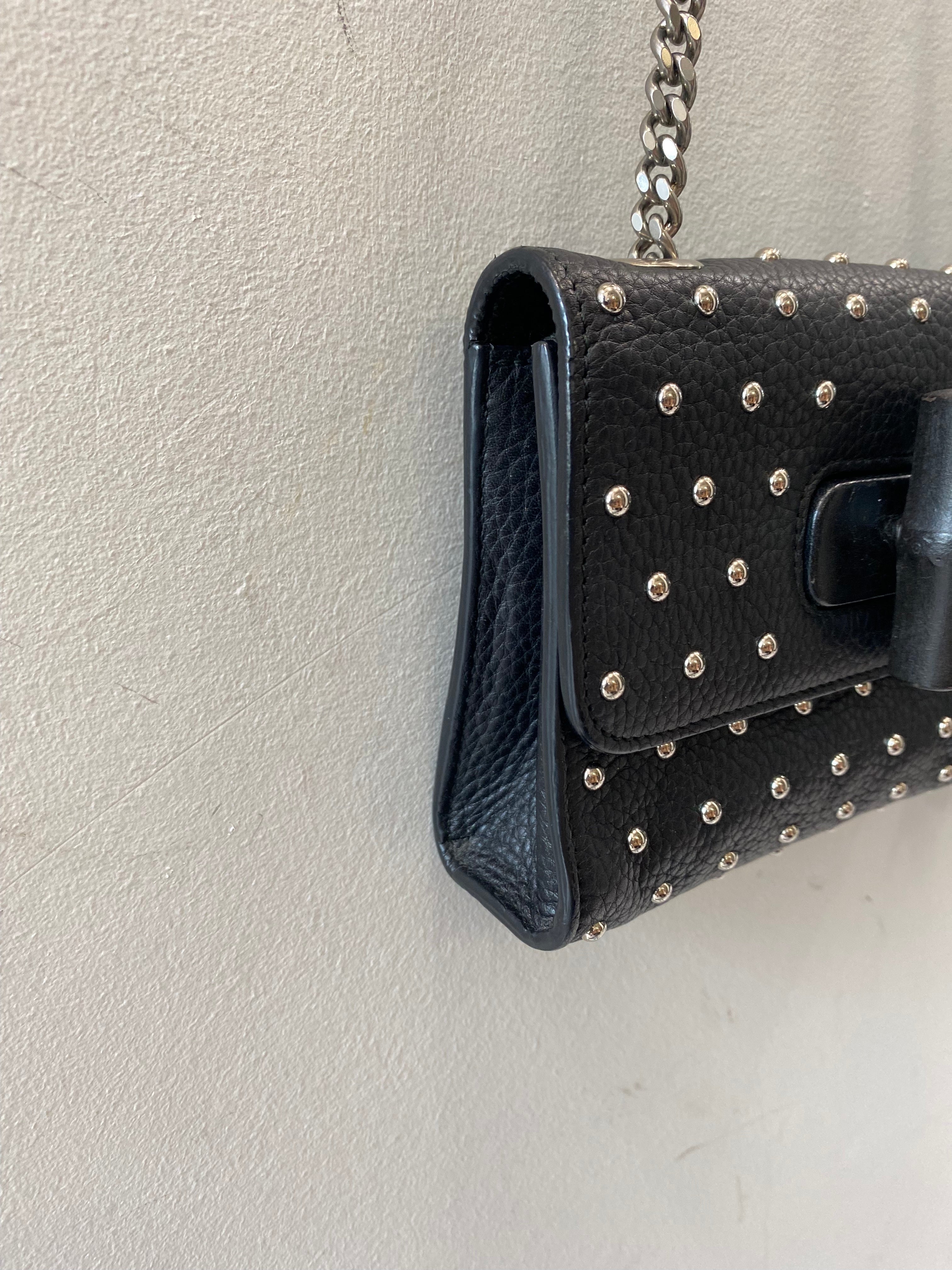 GUCCI MISS BAMBOO STUDDED LEATHER SHOULDER BAG