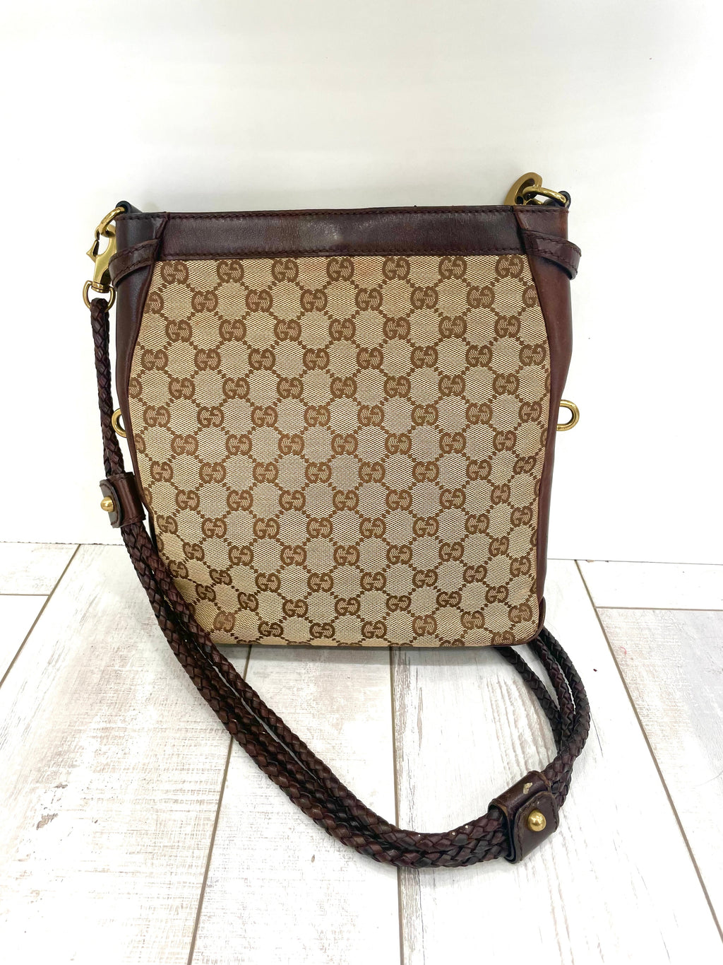 GUCCI GG MONOGRAM BRAIDED STRAP VINTAGE MESSENGER BAG