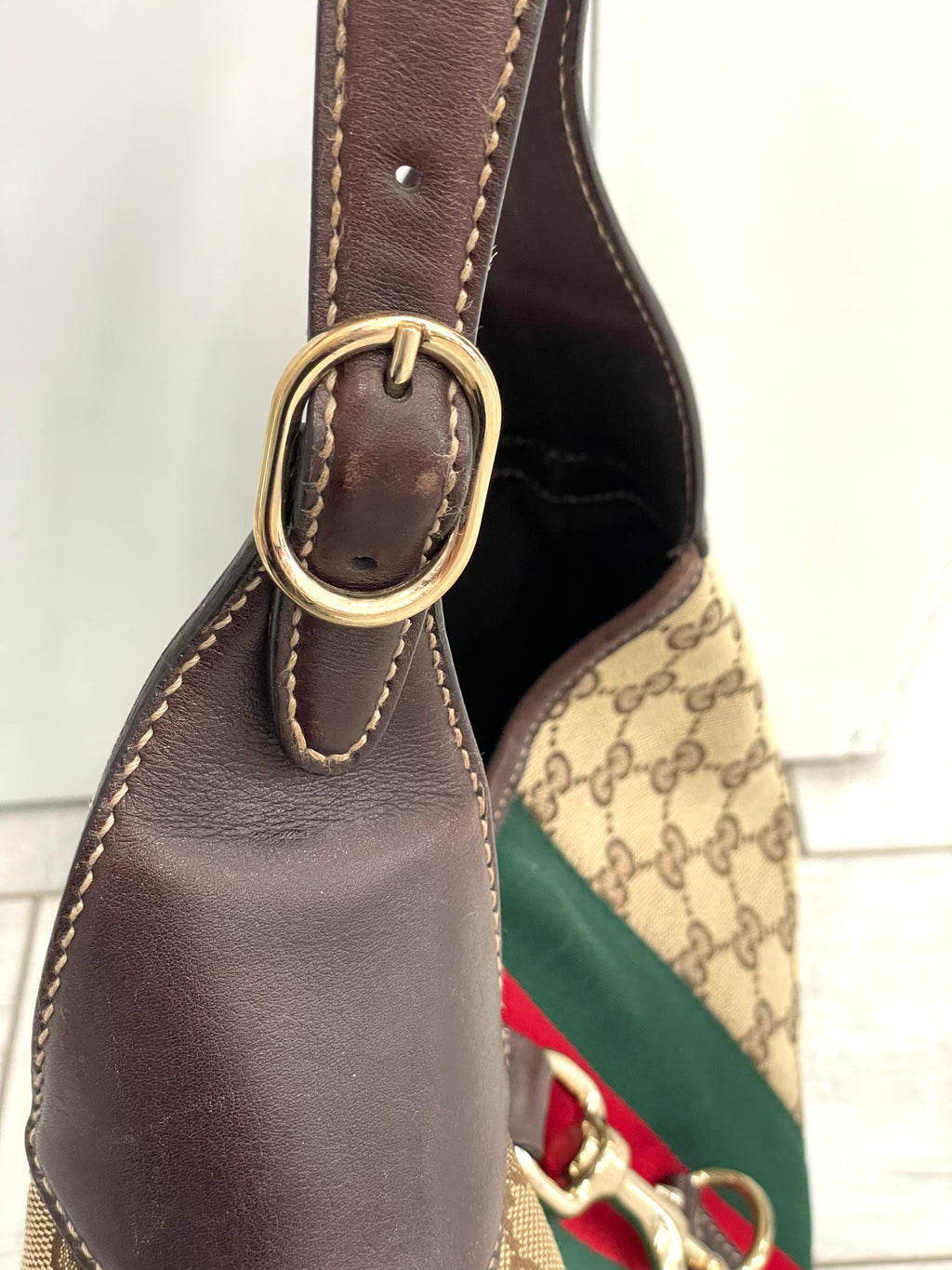 GUCCI MONOGRAM VINTAGE WEB JACKIE O BOUVIER HOBO BAG
