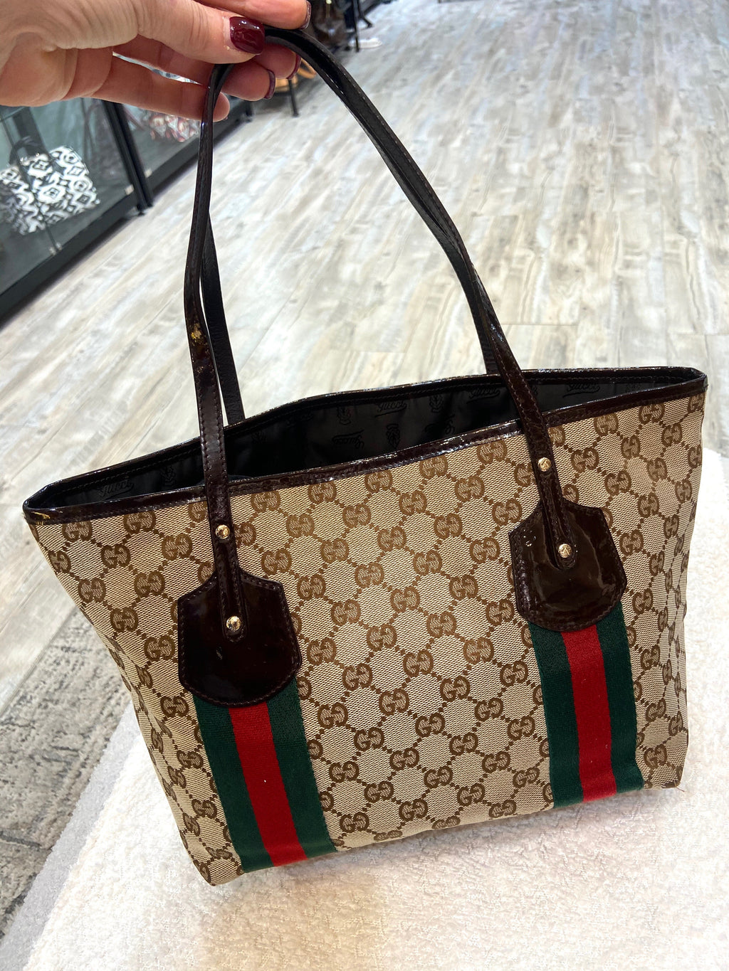 GUCCI GG MONOGRAM WEB SMALL JOLIE TOTE BAG