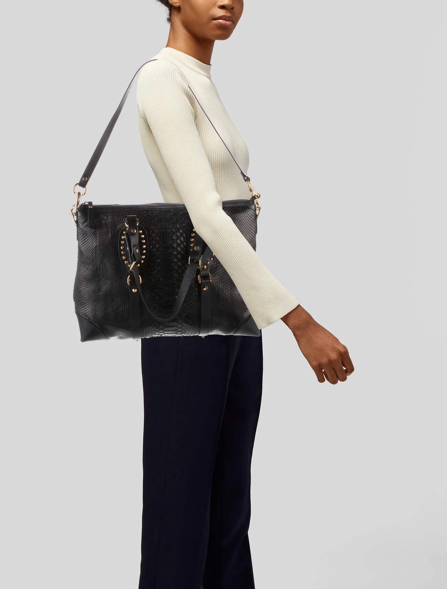 GUCCI PATTI STUDDED PYTHON TOTE BAG