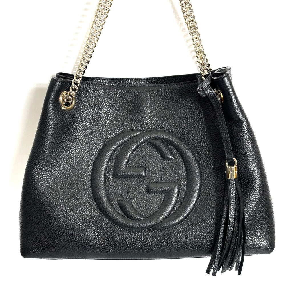 GUCCI PEBBLED CALFSKIN LEATHER MEDIUM SOHO CHAIN BAG