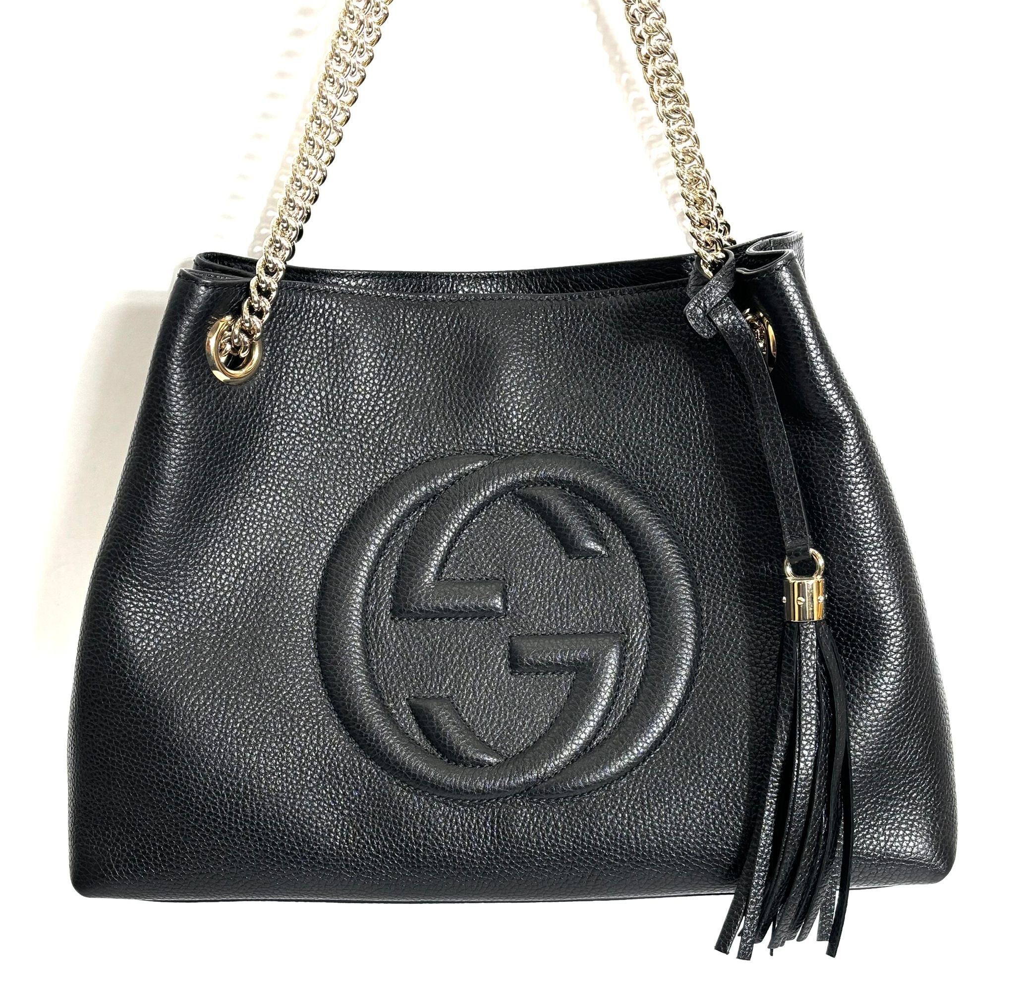 GUCCI PEBBLED CALFSKIN LEATHER MEDIUM SOHO CHAIN BAG