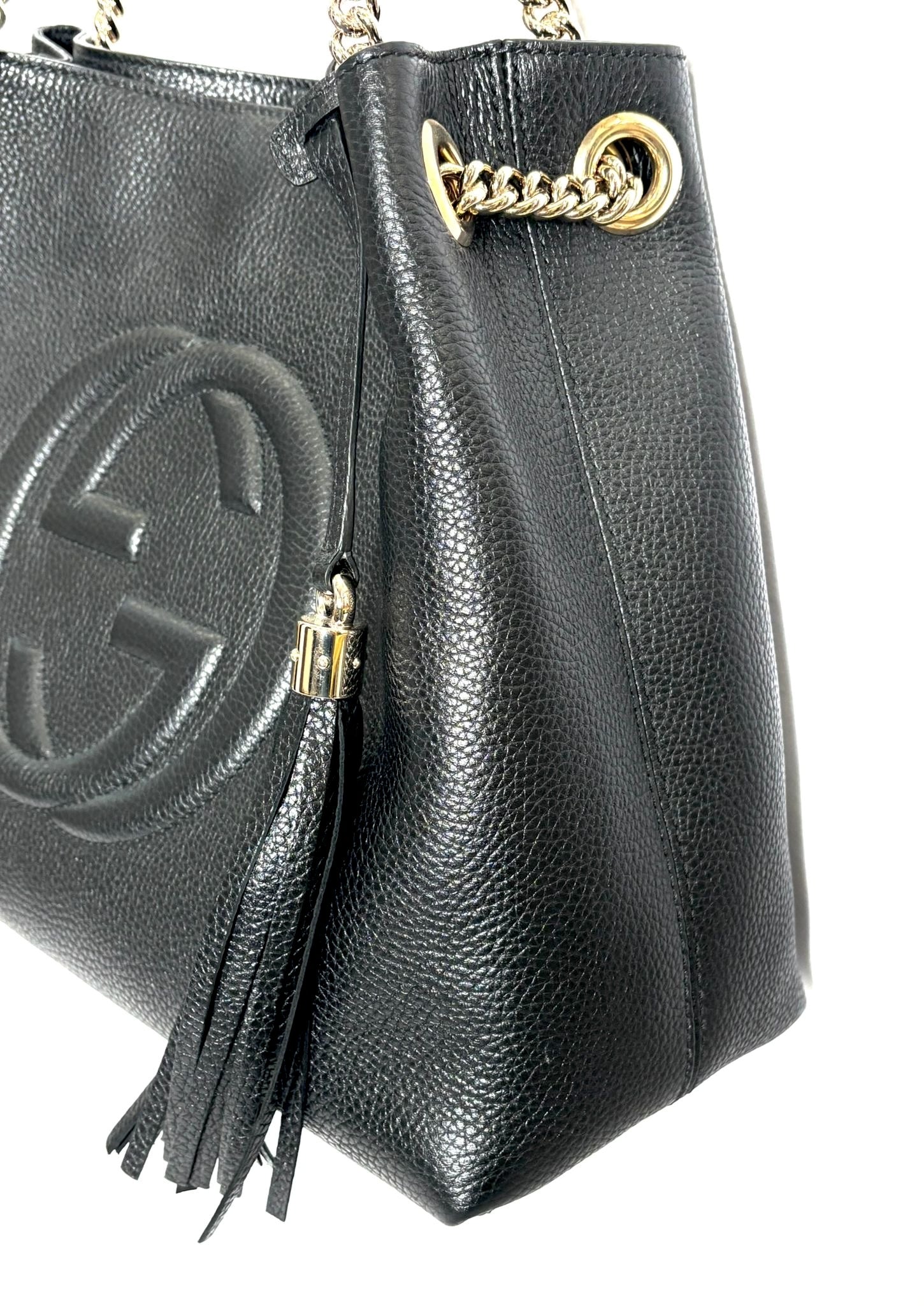GUCCI PEBBLED CALFSKIN LEATHER MEDIUM SOHO CHAIN BAG