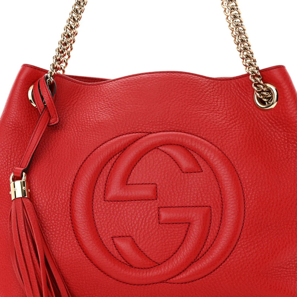 GUCCI PEBBLED CALFSKIN MEDIUM SOHO CHAIN TOTE BAG