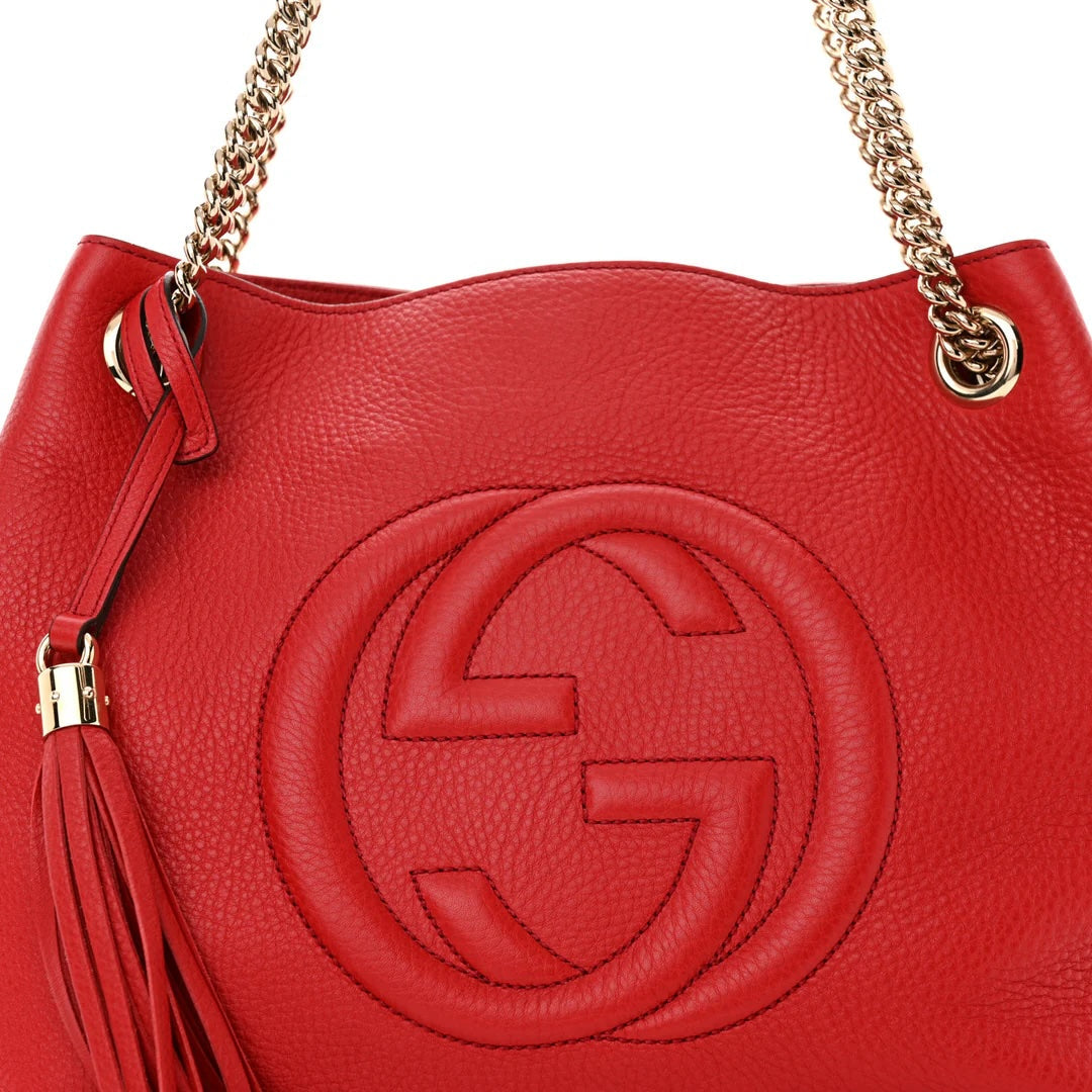GUCCI PEBBLED CALFSKIN MEDIUM SOHO CHAIN TOTE BAG