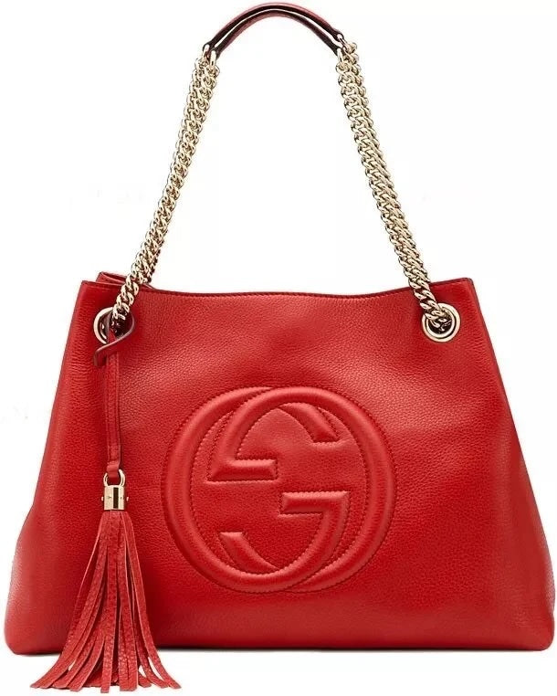 GUCCI PEBBLED CALFSKIN MEDIUM SOHO CHAIN TOTE BAG