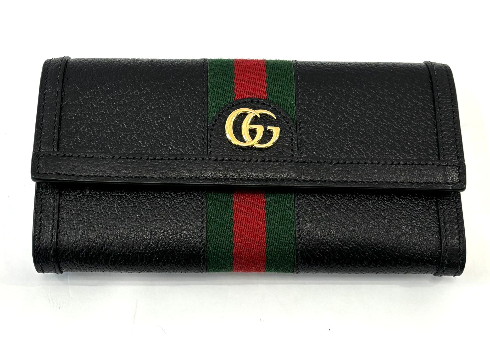 GUCCI PEBBLED CALFSKIN OPHIDIA WEB CONTINENTAL WALLET